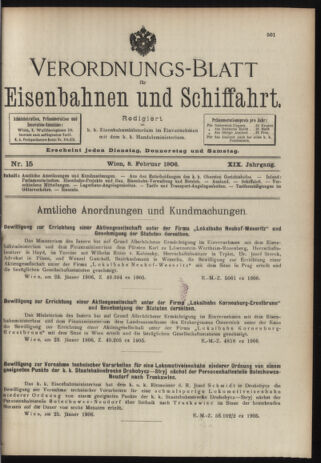 Verordnungs-Blatt für Eisenbahnen und Schiffahrt: Veröffentlichungen in Tarif- und Transport-Angelegenheiten 19060208 Seite: 1