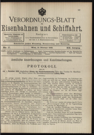 Verordnungs-Blatt für Eisenbahnen und Schiffahrt: Veröffentlichungen in Tarif- und Transport-Angelegenheiten 19060213 Seite: 1