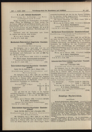 Verordnungs-Blatt für Eisenbahnen und Schiffahrt: Veröffentlichungen in Tarif- und Transport-Angelegenheiten 19060213 Seite: 12