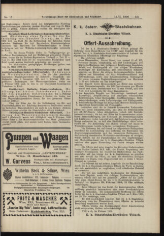 Verordnungs-Blatt für Eisenbahnen und Schiffahrt: Veröffentlichungen in Tarif- und Transport-Angelegenheiten 19060213 Seite: 15