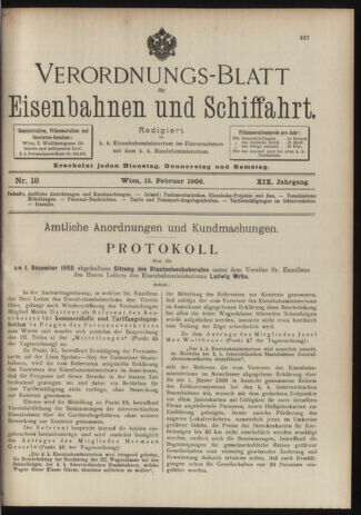 Verordnungs-Blatt für Eisenbahnen und Schiffahrt: Veröffentlichungen in Tarif- und Transport-Angelegenheiten 19060215 Seite: 1