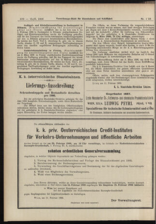 Verordnungs-Blatt für Eisenbahnen und Schiffahrt: Veröffentlichungen in Tarif- und Transport-Angelegenheiten 19060215 Seite: 14