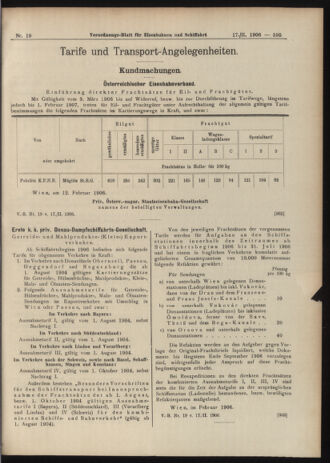 Verordnungs-Blatt für Eisenbahnen und Schiffahrt: Veröffentlichungen in Tarif- und Transport-Angelegenheiten 19060217 Seite: 19