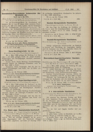 Verordnungs-Blatt für Eisenbahnen und Schiffahrt: Veröffentlichungen in Tarif- und Transport-Angelegenheiten 19060217 Seite: 21