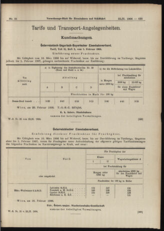 Verordnungs-Blatt für Eisenbahnen und Schiffahrt: Veröffentlichungen in Tarif- und Transport-Angelegenheiten 19060222 Seite: 13