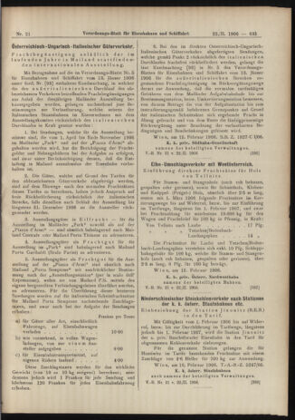 Verordnungs-Blatt für Eisenbahnen und Schiffahrt: Veröffentlichungen in Tarif- und Transport-Angelegenheiten 19060222 Seite: 15