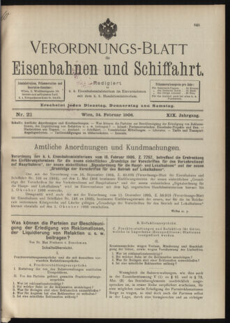 Verordnungs-Blatt für Eisenbahnen und Schiffahrt: Veröffentlichungen in Tarif- und Transport-Angelegenheiten 19060224 Seite: 1