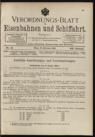 Verordnungs-Blatt für Eisenbahnen und Schiffahrt: Veröffentlichungen in Tarif- und Transport-Angelegenheiten 19060227 Seite: 1