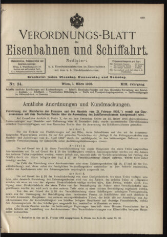 Verordnungs-Blatt für Eisenbahnen und Schiffahrt: Veröffentlichungen in Tarif- und Transport-Angelegenheiten 19060301 Seite: 1