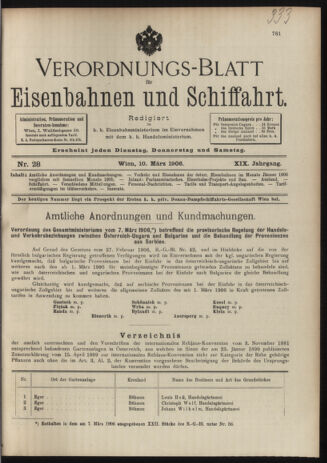 Verordnungs-Blatt für Eisenbahnen und Schiffahrt: Veröffentlichungen in Tarif- und Transport-Angelegenheiten 19060310 Seite: 1