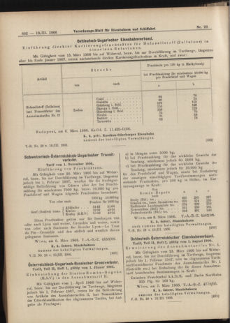 Verordnungs-Blatt für Eisenbahnen und Schiffahrt: Veröffentlichungen in Tarif- und Transport-Angelegenheiten 19060310 Seite: 22