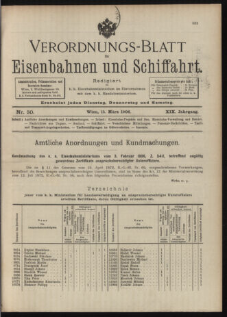 Verordnungs-Blatt für Eisenbahnen und Schiffahrt: Veröffentlichungen in Tarif- und Transport-Angelegenheiten 19060315 Seite: 1