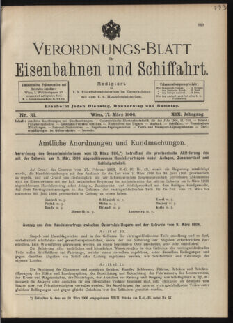 Verordnungs-Blatt für Eisenbahnen und Schiffahrt: Veröffentlichungen in Tarif- und Transport-Angelegenheiten 19060317 Seite: 1