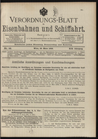 Verordnungs-Blatt für Eisenbahnen und Schiffahrt: Veröffentlichungen in Tarif- und Transport-Angelegenheiten 19060329 Seite: 1