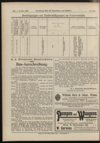 Verordnungs-Blatt für Eisenbahnen und Schiffahrt: Veröffentlichungen in Tarif- und Transport-Angelegenheiten 19060331 Seite: 16