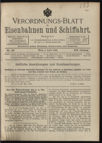 Verordnungs-Blatt für Eisenbahnen und Schiffahrt: Veröffentlichungen in Tarif- und Transport-Angelegenheiten 19060405 Seite: 1