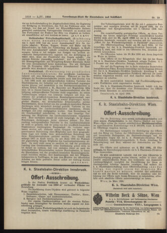 Verordnungs-Blatt für Eisenbahnen und Schiffahrt: Veröffentlichungen in Tarif- und Transport-Angelegenheiten 19060405 Seite: 8