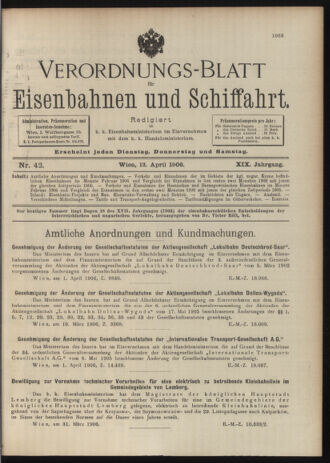 Verordnungs-Blatt für Eisenbahnen und Schiffahrt: Veröffentlichungen in Tarif- und Transport-Angelegenheiten 19060412 Seite: 1