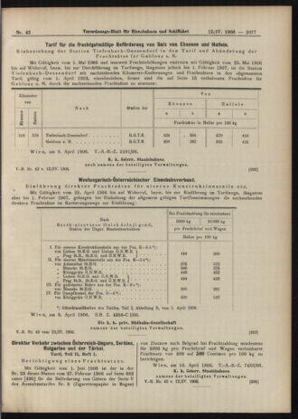 Verordnungs-Blatt für Eisenbahnen und Schiffahrt: Veröffentlichungen in Tarif- und Transport-Angelegenheiten 19060412 Seite: 15