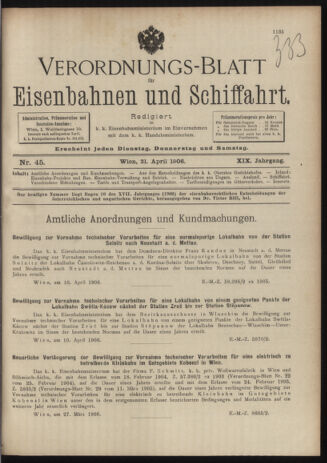 Verordnungs-Blatt für Eisenbahnen und Schiffahrt: Veröffentlichungen in Tarif- und Transport-Angelegenheiten 19060421 Seite: 1