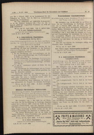 Verordnungs-Blatt für Eisenbahnen und Schiffahrt: Veröffentlichungen in Tarif- und Transport-Angelegenheiten 19060421 Seite: 10