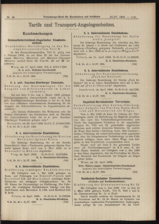 Verordnungs-Blatt für Eisenbahnen und Schiffahrt: Veröffentlichungen in Tarif- und Transport-Angelegenheiten 19060421 Seite: 7