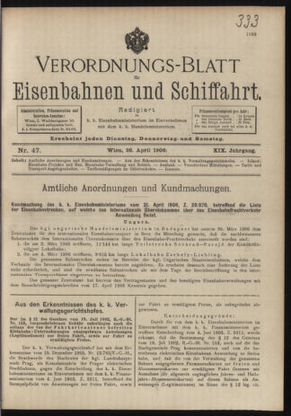 Verordnungs-Blatt für Eisenbahnen und Schiffahrt: Veröffentlichungen in Tarif- und Transport-Angelegenheiten 19060426 Seite: 1