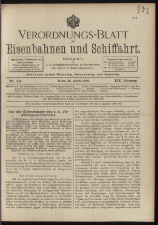 Verordnungs-Blatt für Eisenbahnen und Schiffahrt: Veröffentlichungen in Tarif- und Transport-Angelegenheiten 19060428 Seite: 1