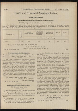 Verordnungs-Blatt für Eisenbahnen und Schiffahrt: Veröffentlichungen in Tarif- und Transport-Angelegenheiten 19060428 Seite: 7