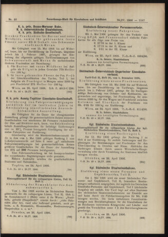 Verordnungs-Blatt für Eisenbahnen und Schiffahrt: Veröffentlichungen in Tarif- und Transport-Angelegenheiten 19060428 Seite: 9