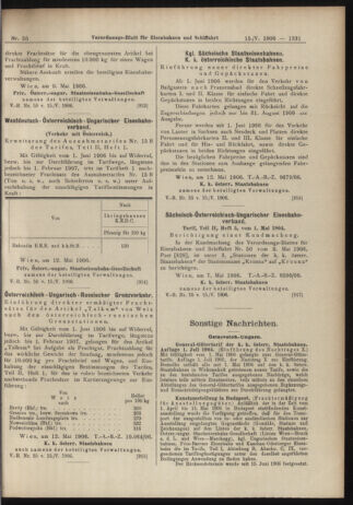 Verordnungs-Blatt für Eisenbahnen und Schiffahrt: Veröffentlichungen in Tarif- und Transport-Angelegenheiten 19060515 Seite: 9