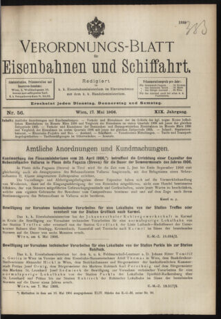 Verordnungs-Blatt für Eisenbahnen und Schiffahrt: Veröffentlichungen in Tarif- und Transport-Angelegenheiten 19060517 Seite: 1