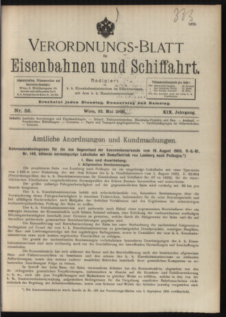 Verordnungs-Blatt für Eisenbahnen und Schiffahrt: Veröffentlichungen in Tarif- und Transport-Angelegenheiten 19060522 Seite: 1