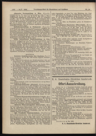 Verordnungs-Blatt für Eisenbahnen und Schiffahrt: Veröffentlichungen in Tarif- und Transport-Angelegenheiten 19060524 Seite: 12