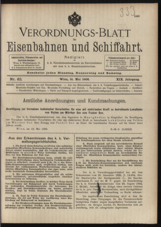 Verordnungs-Blatt für Eisenbahnen und Schiffahrt: Veröffentlichungen in Tarif- und Transport-Angelegenheiten 19060531 Seite: 1