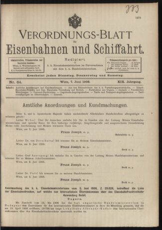 Verordnungs-Blatt für Eisenbahnen und Schiffahrt: Veröffentlichungen in Tarif- und Transport-Angelegenheiten 19060607 Seite: 1