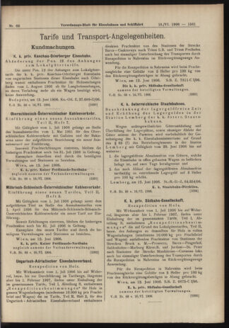 Verordnungs-Blatt für Eisenbahnen und Schiffahrt: Veröffentlichungen in Tarif- und Transport-Angelegenheiten 19060616 Seite: 11