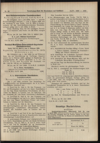 Verordnungs-Blatt für Eisenbahnen und Schiffahrt: Veröffentlichungen in Tarif- und Transport-Angelegenheiten 19060616 Seite: 15