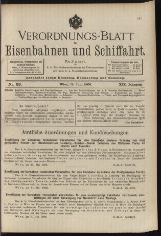 Verordnungs-Blatt für Eisenbahnen und Schiffahrt: Veröffentlichungen in Tarif- und Transport-Angelegenheiten 19060619 Seite: 1