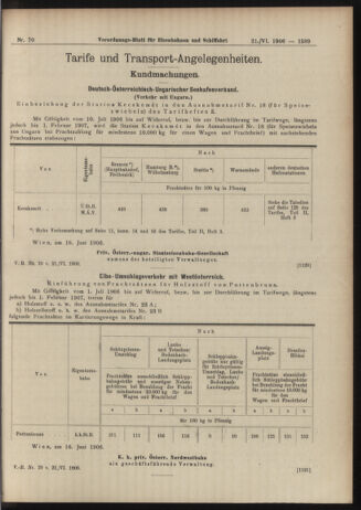 Verordnungs-Blatt für Eisenbahnen und Schiffahrt: Veröffentlichungen in Tarif- und Transport-Angelegenheiten 19060621 Seite: 7