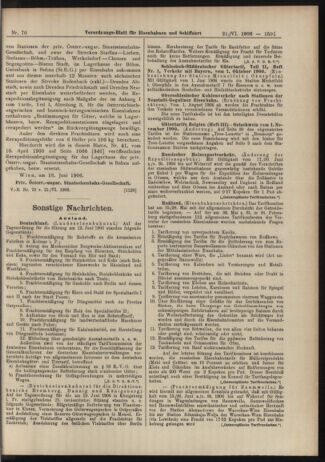 Verordnungs-Blatt für Eisenbahnen und Schiffahrt: Veröffentlichungen in Tarif- und Transport-Angelegenheiten 19060621 Seite: 9