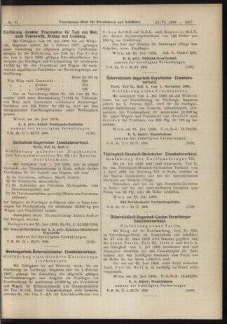 Verordnungs-Blatt für Eisenbahnen und Schiffahrt: Veröffentlichungen in Tarif- und Transport-Angelegenheiten 19060623 Seite: 9