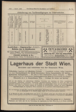 Verordnungs-Blatt für Eisenbahnen und Schiffahrt: Veröffentlichungen in Tarif- und Transport-Angelegenheiten 19060626 Seite: 16