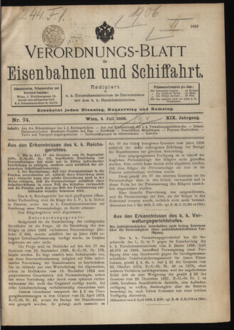 Verordnungs-Blatt für Eisenbahnen und Schiffahrt: Veröffentlichungen in Tarif- und Transport-Angelegenheiten 19060703 Seite: 1