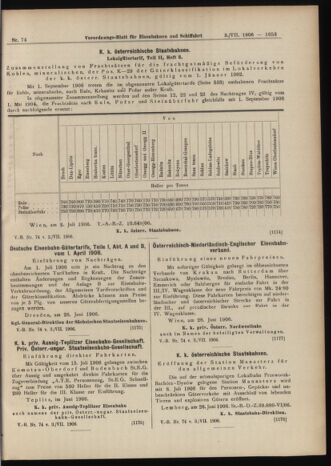 Verordnungs-Blatt für Eisenbahnen und Schiffahrt: Veröffentlichungen in Tarif- und Transport-Angelegenheiten 19060703 Seite: 11