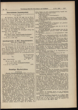 Verordnungs-Blatt für Eisenbahnen und Schiffahrt: Veröffentlichungen in Tarif- und Transport-Angelegenheiten 19060703 Seite: 15