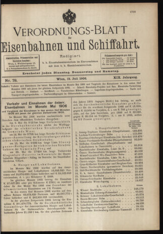 Verordnungs-Blatt für Eisenbahnen und Schiffahrt: Veröffentlichungen in Tarif- und Transport-Angelegenheiten 19060712 Seite: 1