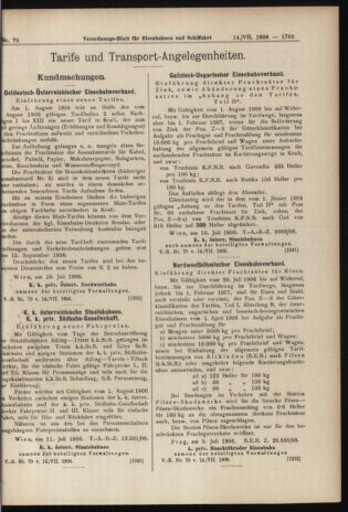 Verordnungs-Blatt für Eisenbahnen und Schiffahrt: Veröffentlichungen in Tarif- und Transport-Angelegenheiten 19060714 Seite: 13