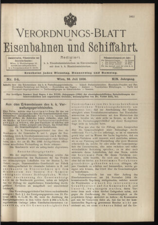 Verordnungs-Blatt für Eisenbahnen und Schiffahrt: Veröffentlichungen in Tarif- und Transport-Angelegenheiten 19060726 Seite: 1