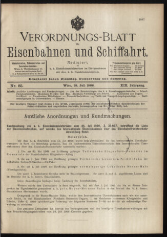 Verordnungs-Blatt für Eisenbahnen und Schiffahrt: Veröffentlichungen in Tarif- und Transport-Angelegenheiten 19060728 Seite: 1